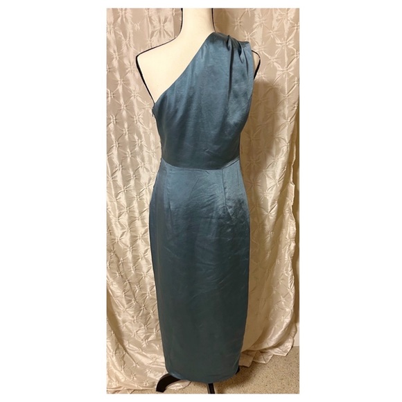 ELLIATT Revolve Cassini Dress Blue One Shoulder Satin Ruched Slit - Picture 8 of 16